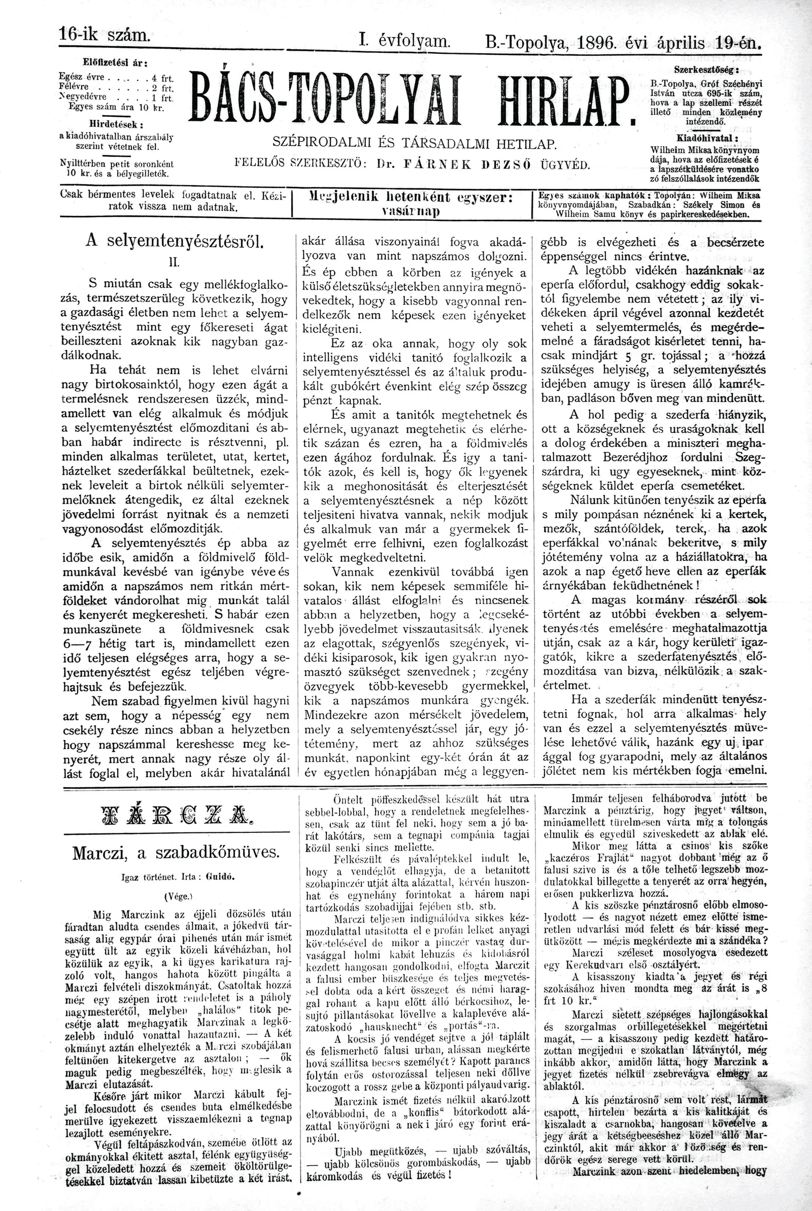 Bács-Topolyai Hirlap, 1. évf. 1896. április 19. 16. sz.