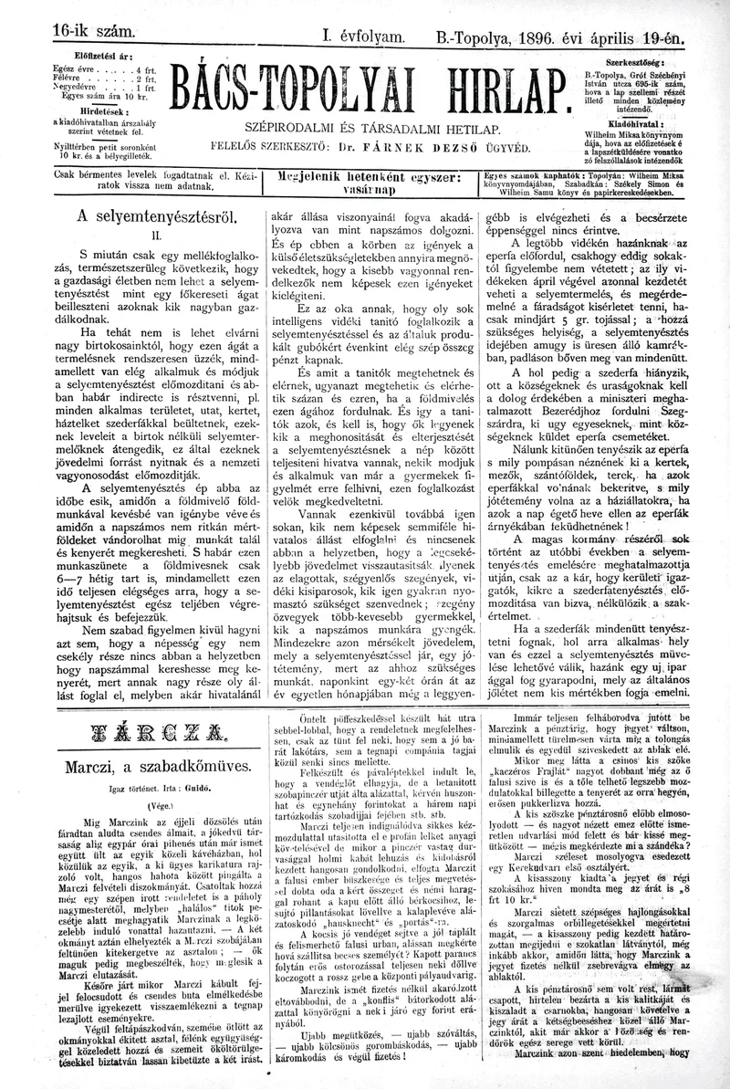 Bács-Topolyai Hirlap, 1. évf. 1896. április 19. 16. sz.