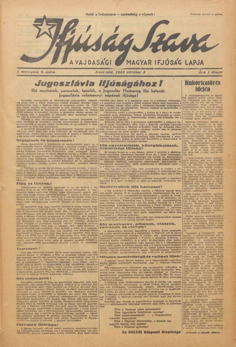 Ifjúság Szava, 1. évf. 1945. október 5. 9. sz.