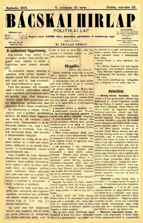 Bácskai Hirlap, 5. évf. 1901. március 22. 45. sz.