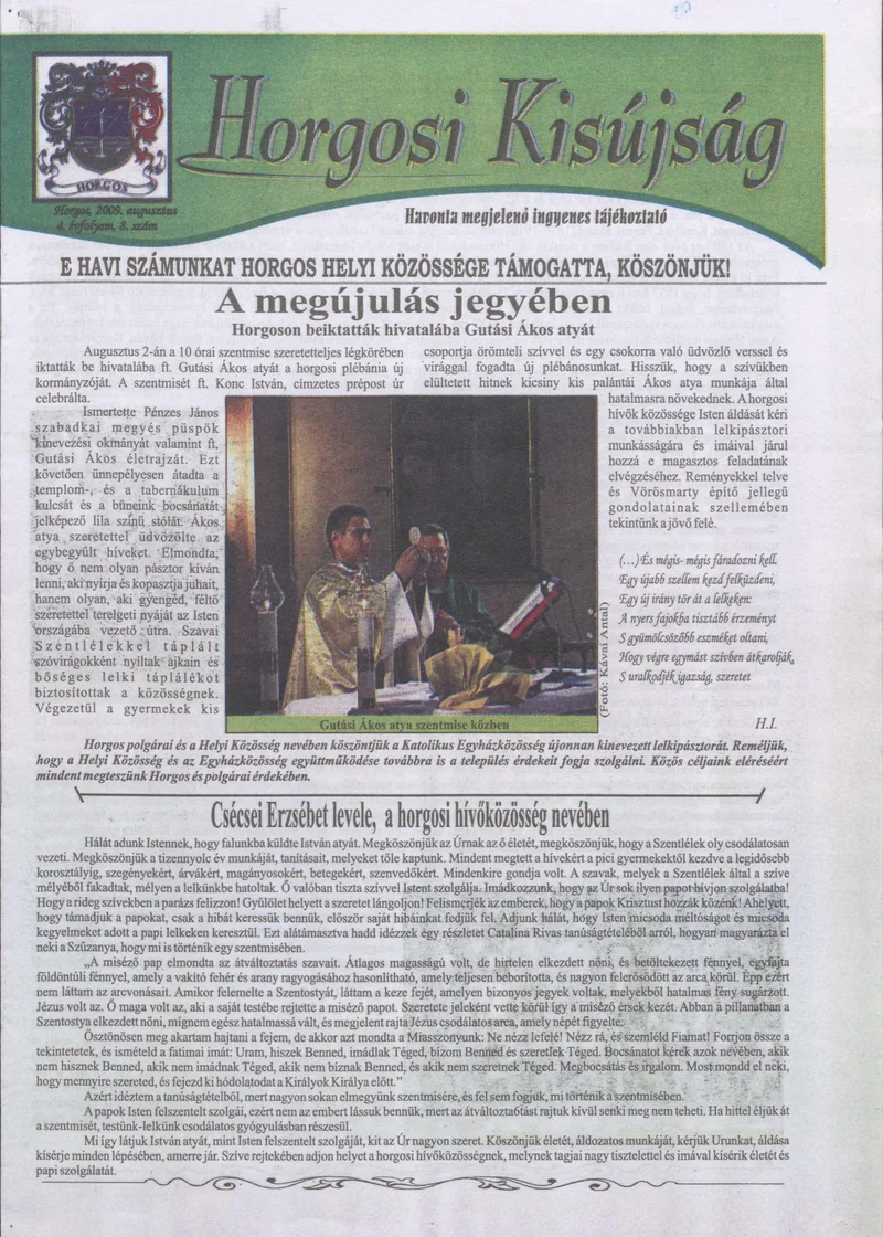 Horgosi Kisújság, 4. évf. 2009. augusztus. 8. sz.