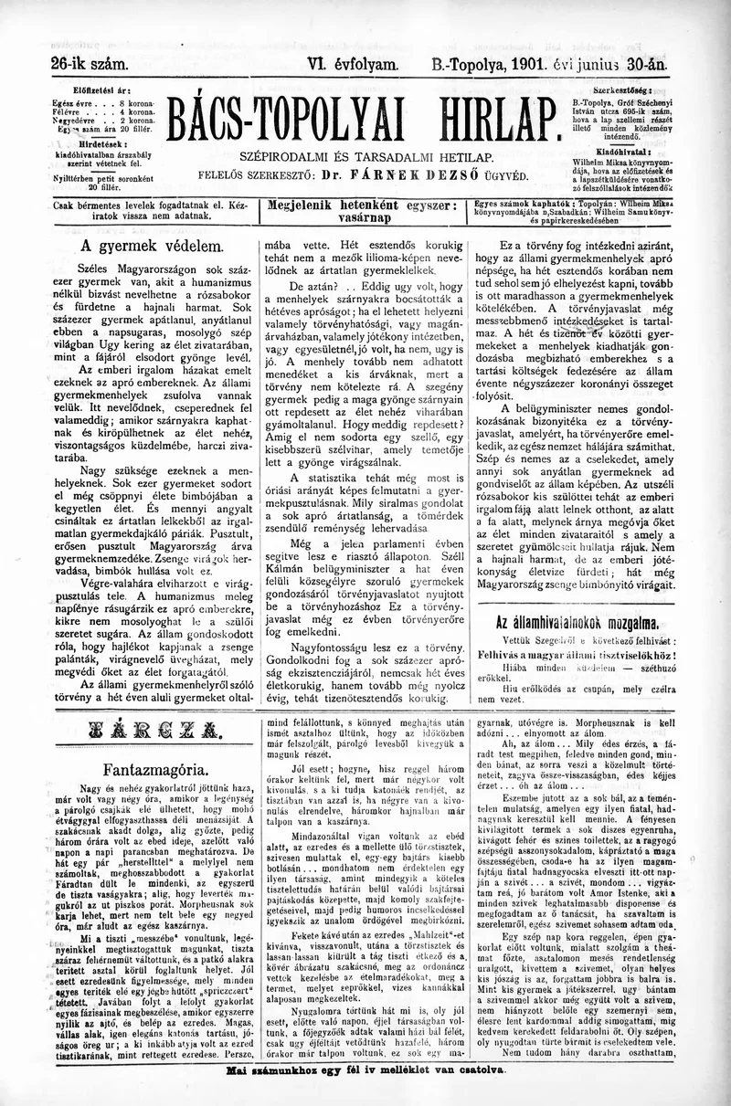 Bács-Topolyai Hirlap, 6. évf. 1901. június 30. 26. sz.