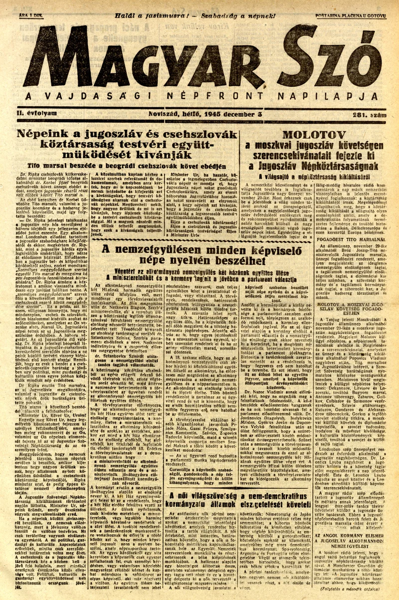 Magyar Szó, 2. évf. 1945. december 3. 281. sz. 1–4. oldal