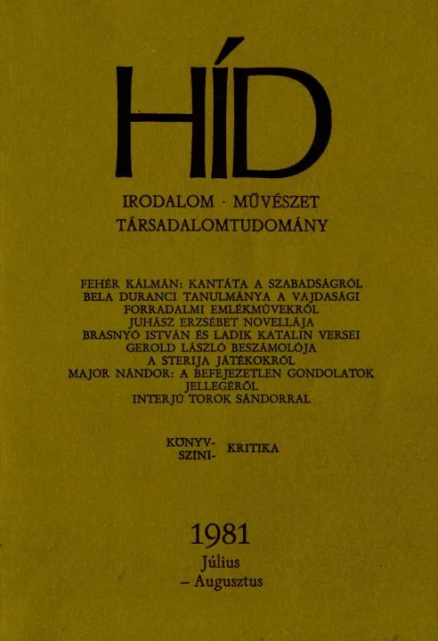Híd, 45. évf. 1981. július – augusztus. 7–8. sz. 809–956. oldal