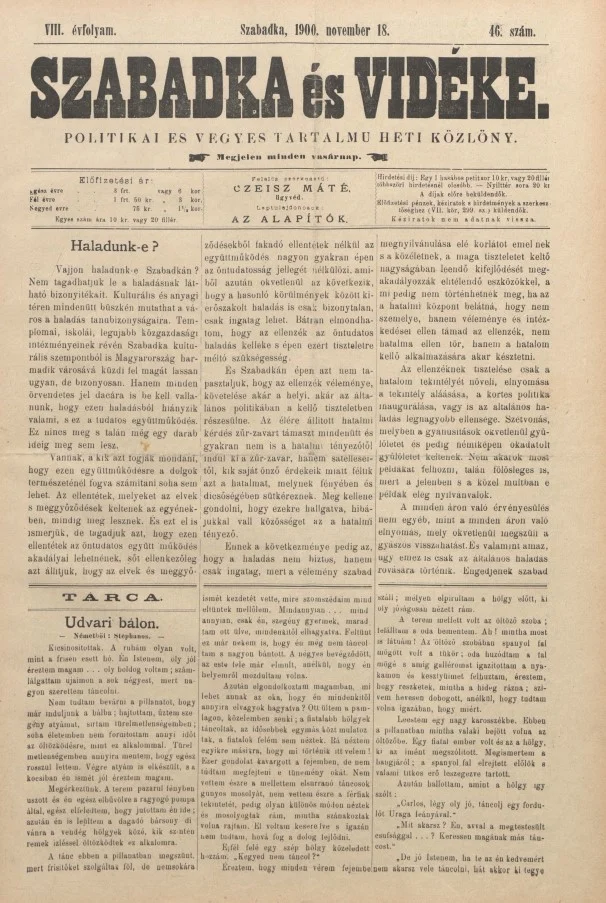 Szabadka és vidéke II, 8. évf. 1900. november 18. 46. sz.
