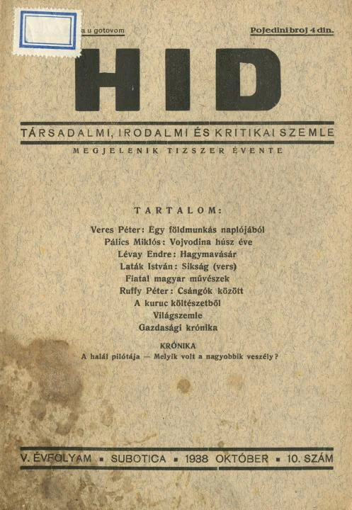 Híd, 5. évf. 1938. október. 10. sz. 297–328. oldal