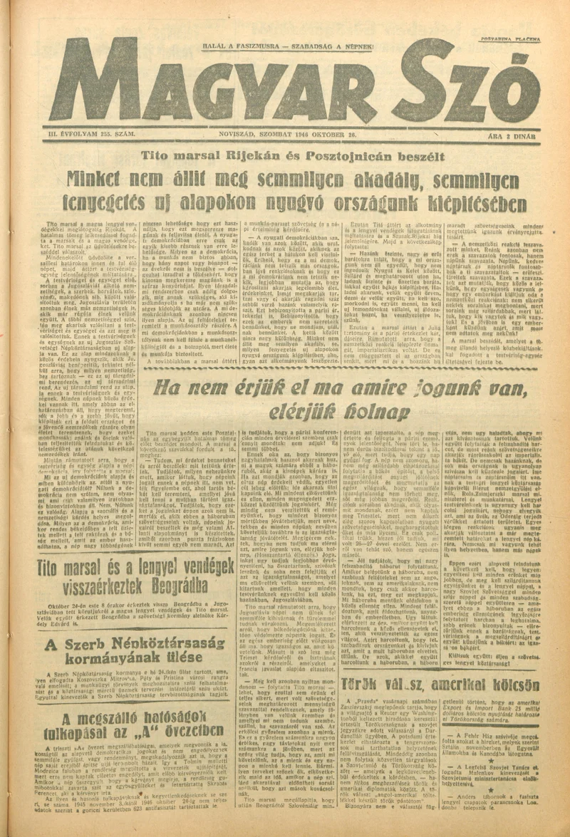 Magyar Szó, 3. évf. 1946. október 26. 255. sz. 1–6. oldal