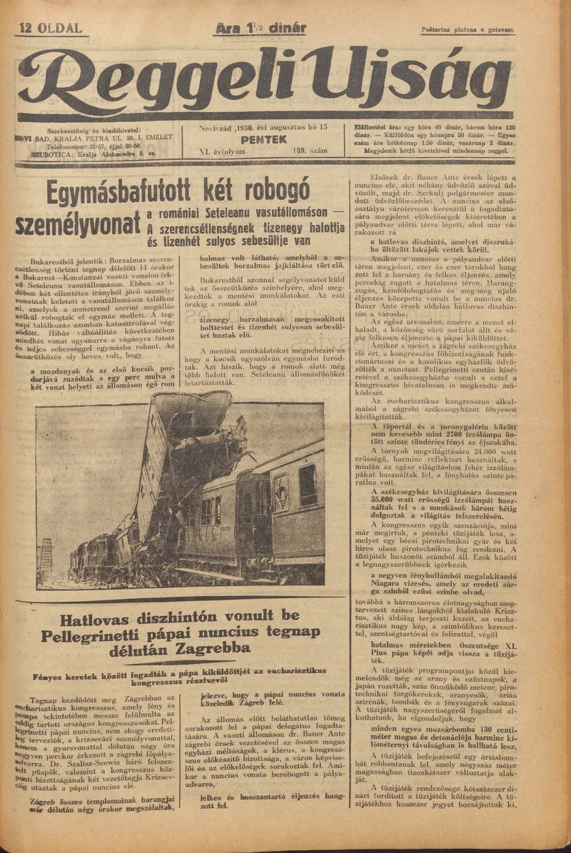 Reggeli Újság, 11. évf. 1930. augusztus 15. 189. sz.