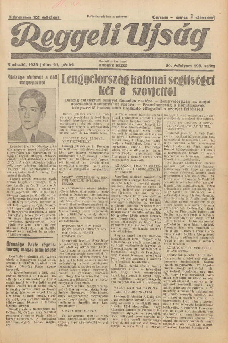 Reggeli Újság, 20. évf. 1939. július 21. 199. sz.