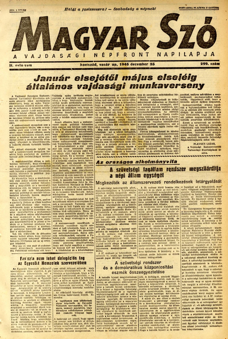Magyar Szó, 2. évf. 1945. december 23. 299. sz. 1–4. oldal