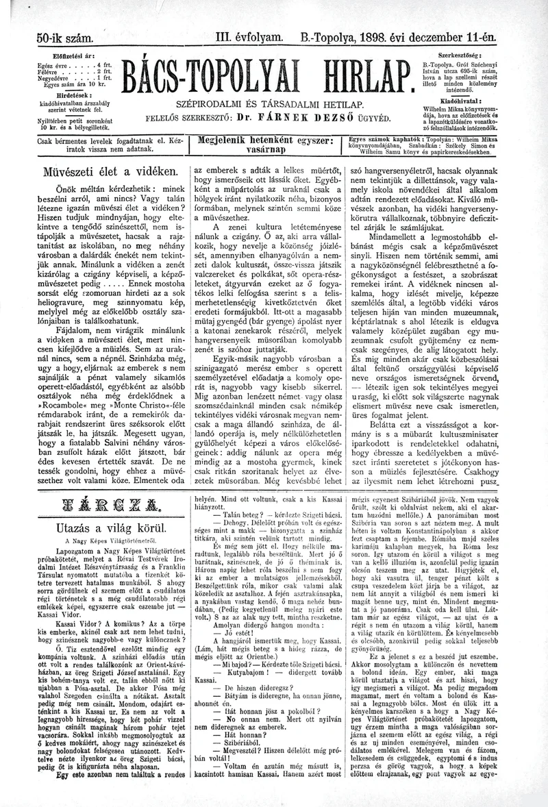 Bács-Topolyai Hirlap, 3. évf. 1898. december 11. 50. sz.