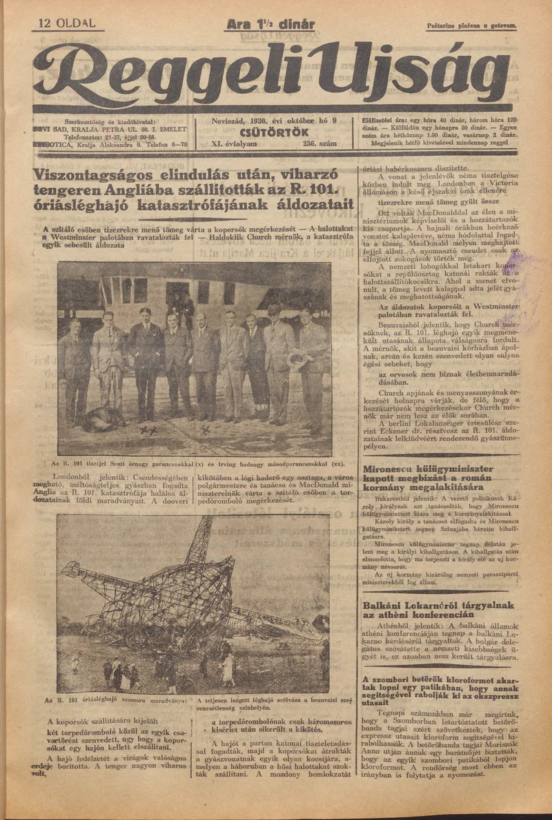 Reggeli Újság, 11. évf. 1930. október 9. 236. sz.