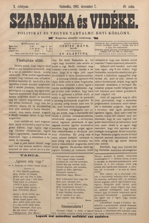 Szabadka és vidéke II, 10. évf. 1902. december 7. 49. sz.