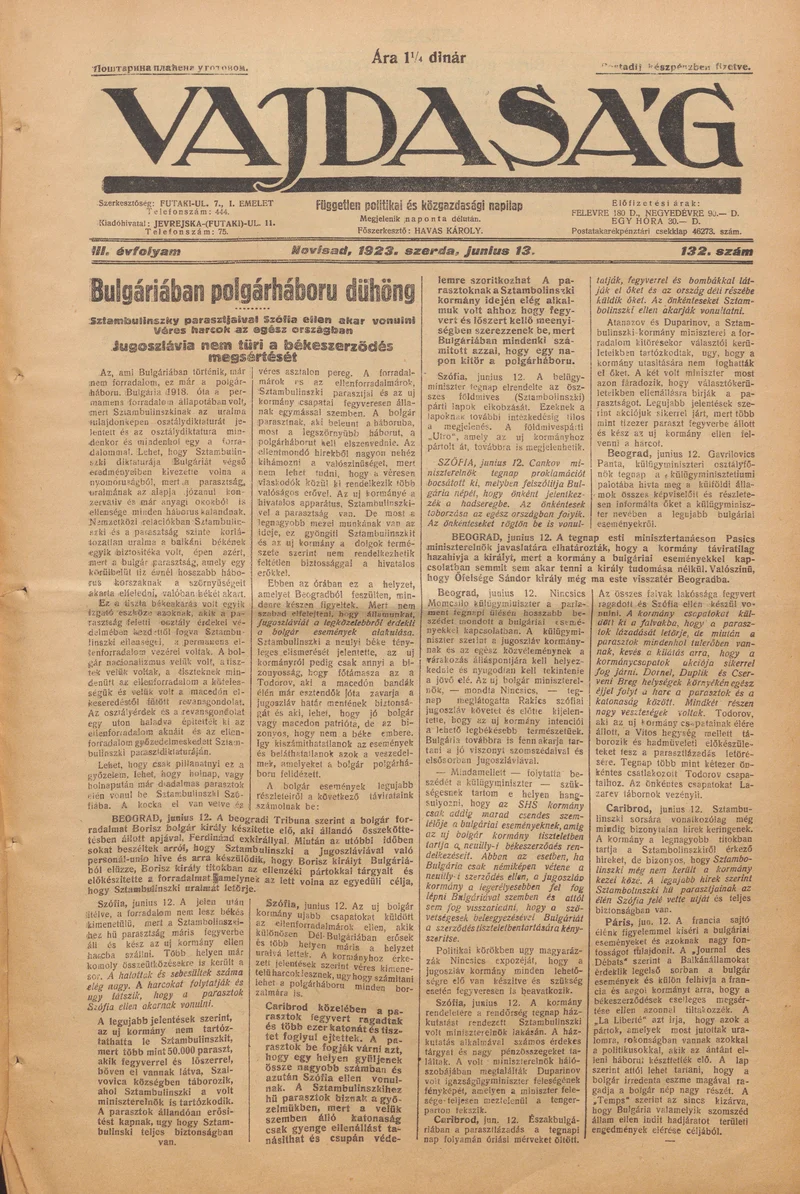 Vajdaság, 3. évf. 1923. június 13. 132. sz.