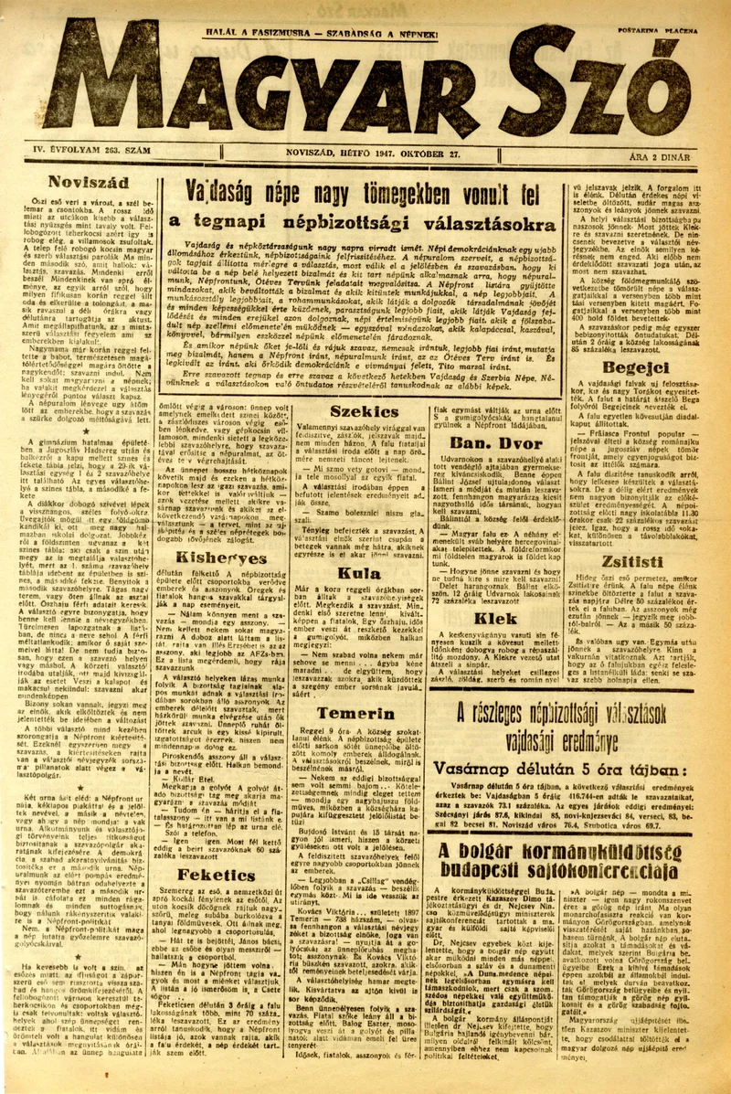 Magyar Szó, 4. évf. 1947. október 27. 263. sz. 1–4. oldal