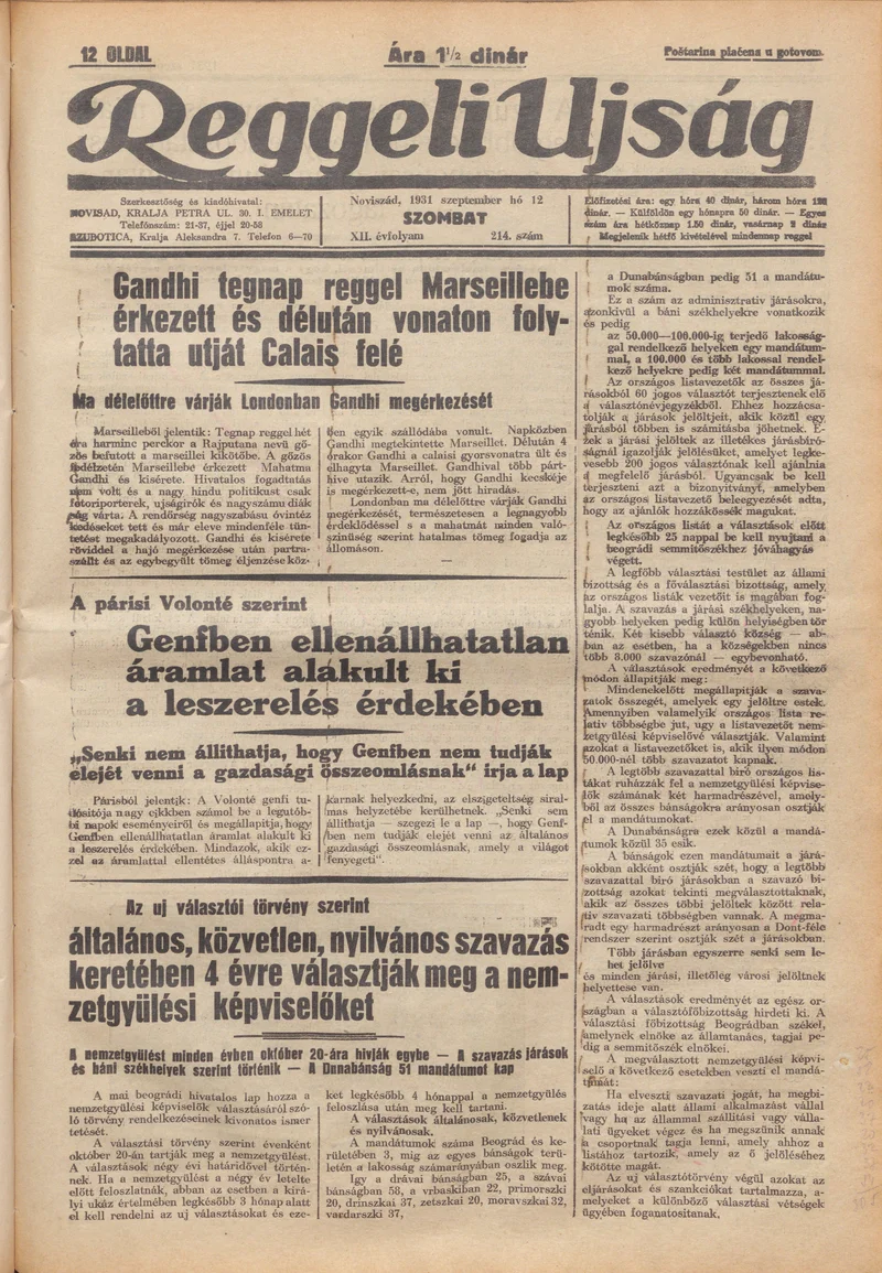 Reggeli Újság, 12. évf. 1931. szeptember 12. 214. sz.