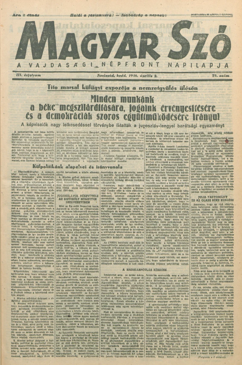 Magyar Szó, 3. évf. 1946. március 2. 79. sz. 1–6. oldal