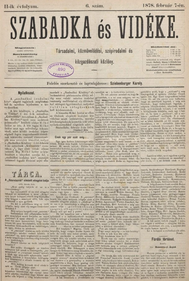 Szabadka és vidéke, 2. évf. 1878. február 7. 6. sz.