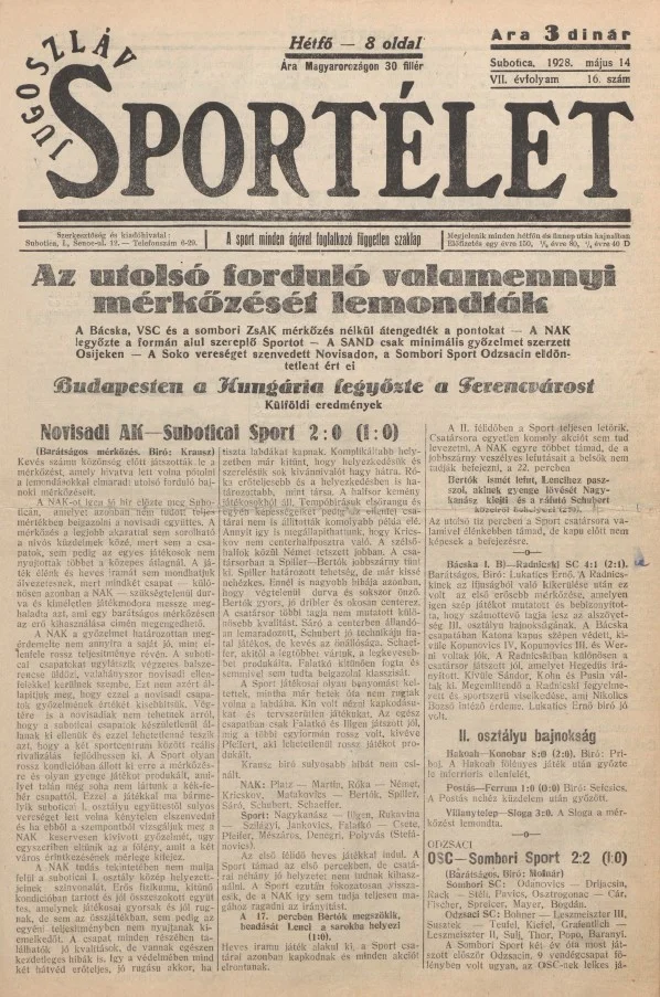 Jugoszláv sportélet, 7. évf. 1928. május 14. 16. sz.