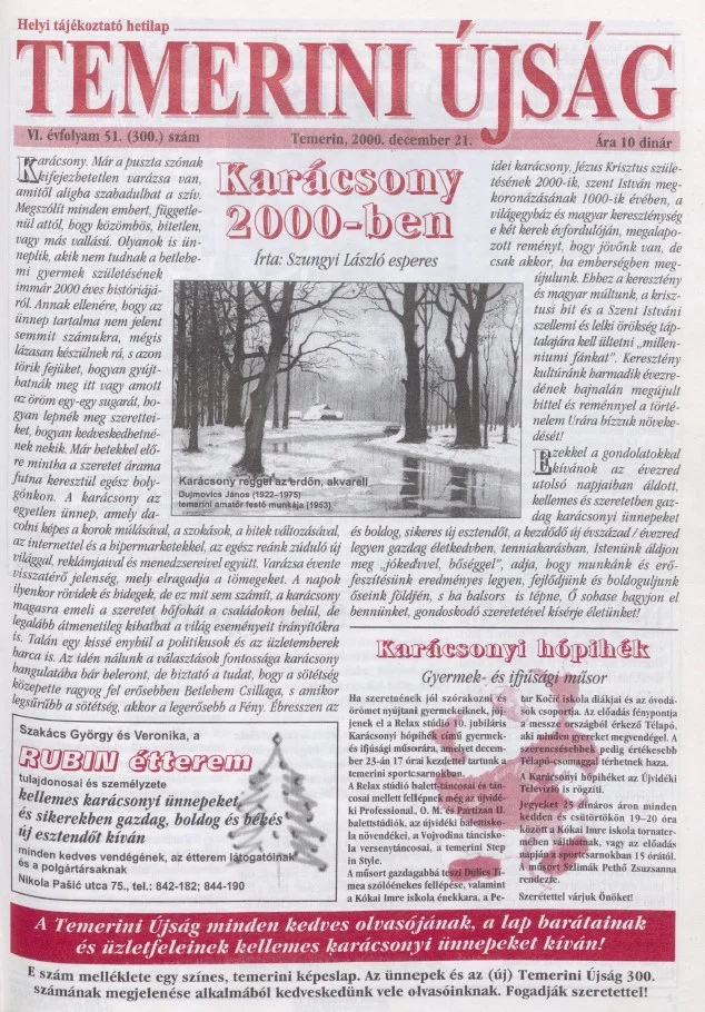 Temerini Újság, 6. évf. 2000. december 21. 51. sz.