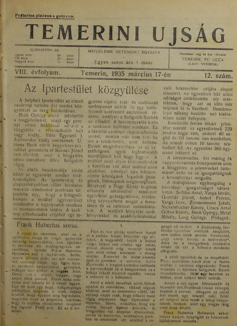 Temerini Újság 1928-1944, 8. évf. 1935. március 17. 12. sz.
