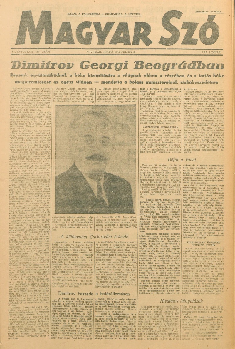 Magyar Szó, 4. évf. 1947. július 28. 185. sz. 1–4. oldal