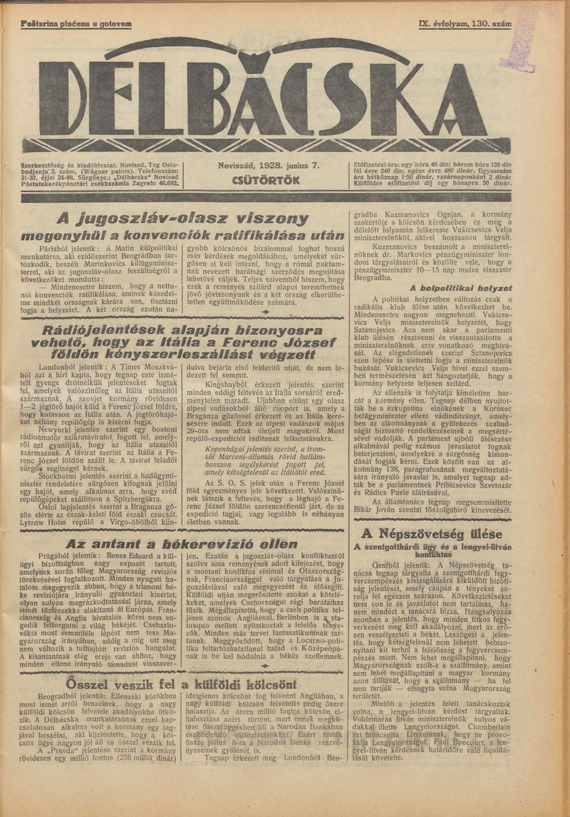 Délbácska, 9. évf. 1928. június 7. 130. sz.