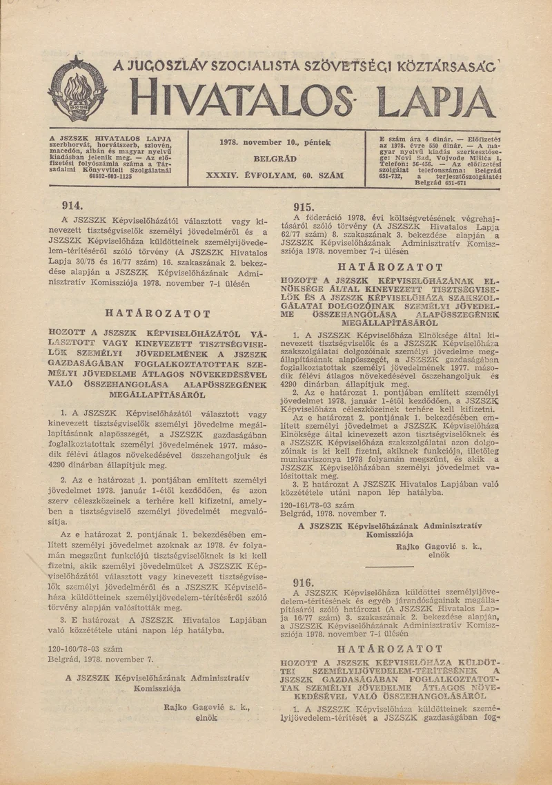 A Jugoszláv Szocialista Szövetségi Köztársaság Hivatalos Lapja, 34. évf. 1978. november 10. 60. sz. 2385–2400. oldal
