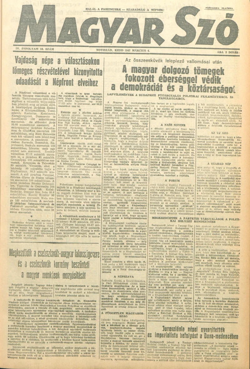 Magyar Szó, 4. évf. 1947. március 4. 26. sz. 1–6. oldal
