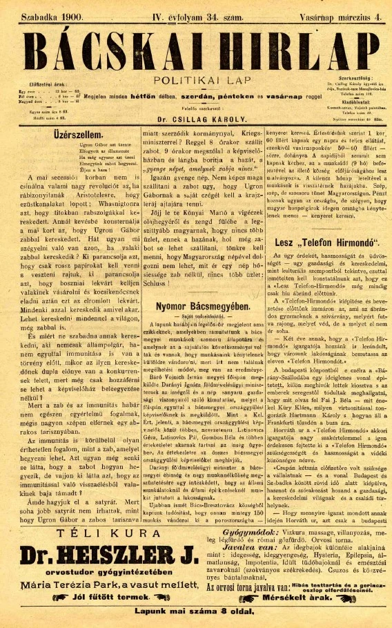 Bácskai Hirlap, 4. évf. 1900. március 4. 34. sz.