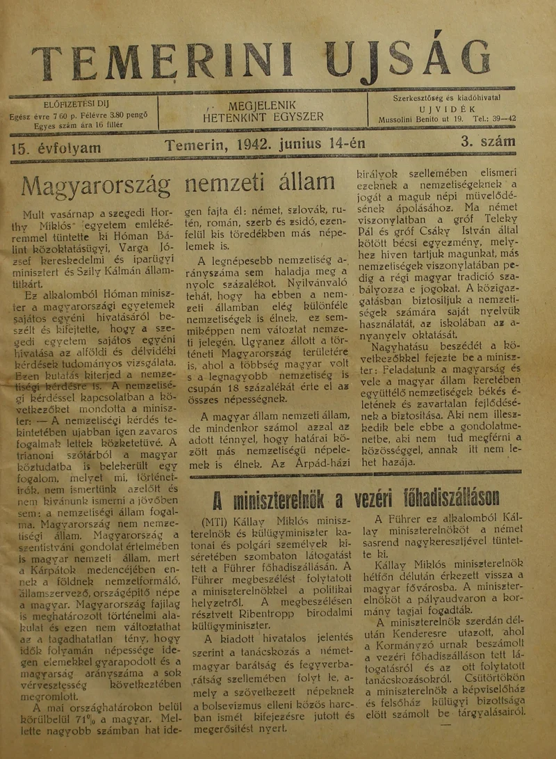 Temerini Újság 1928-1944, 15. évf. 1942. június 14. 3. sz.