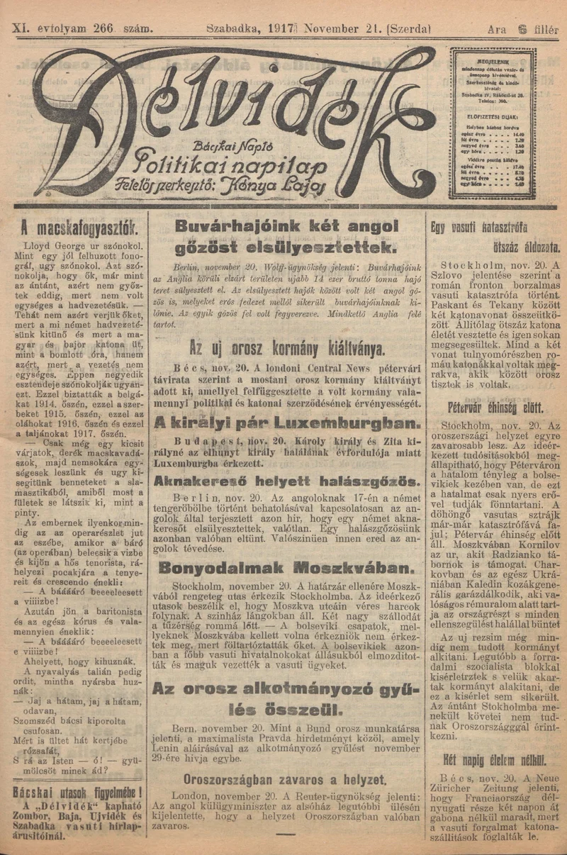 Délvidék, 11. évf. 1917. november 21. 266. sz.