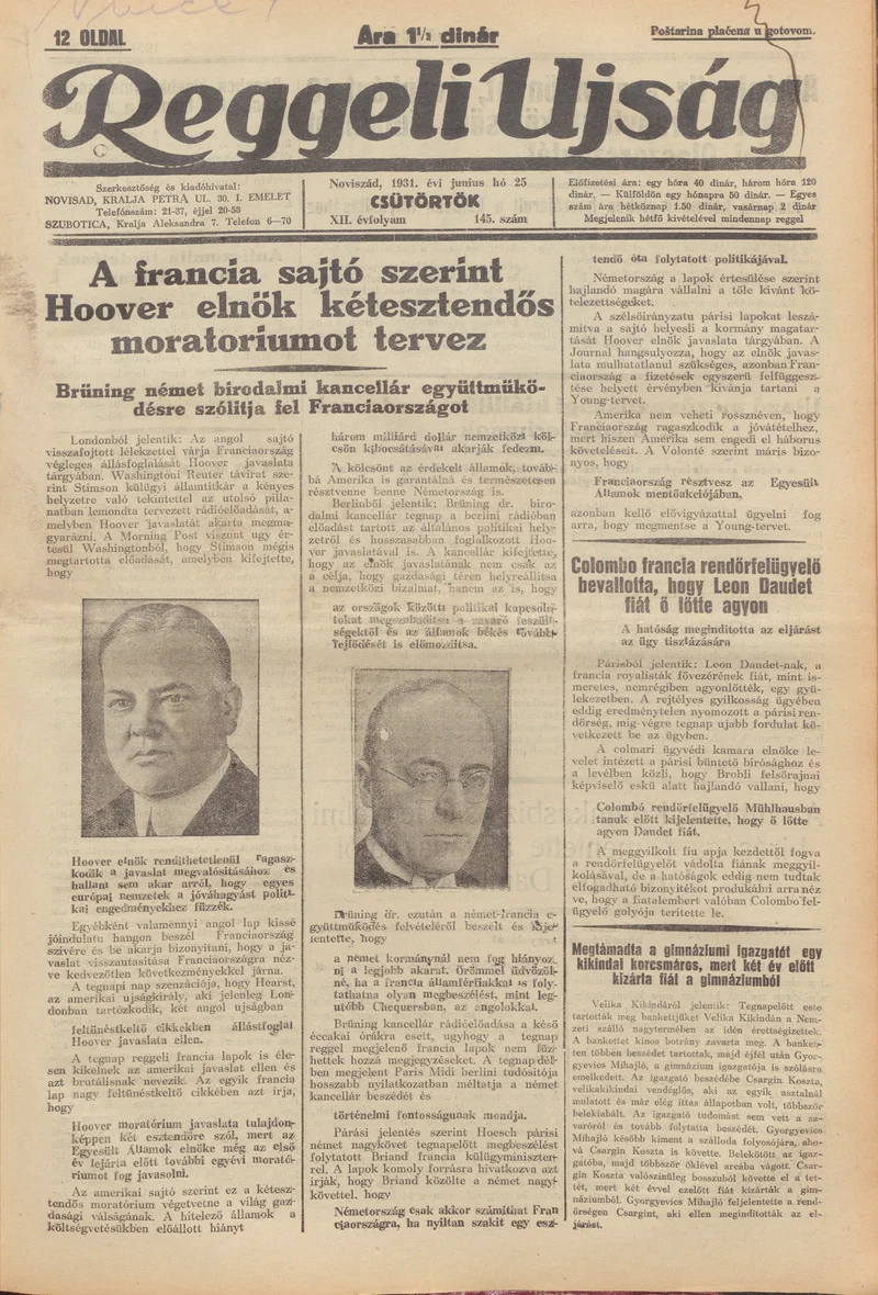 Reggeli Újság, 12. évf. 1931. június 25. 145. sz.