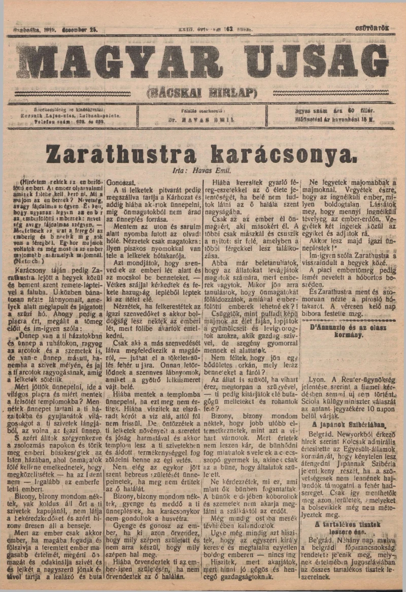Bácskai Hirlap, 23. évf. 1919. december 25. 162. sz.