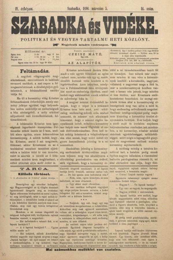 Szabadka és vidéke II, 4. évf. 1896. április 5. 14. sz.