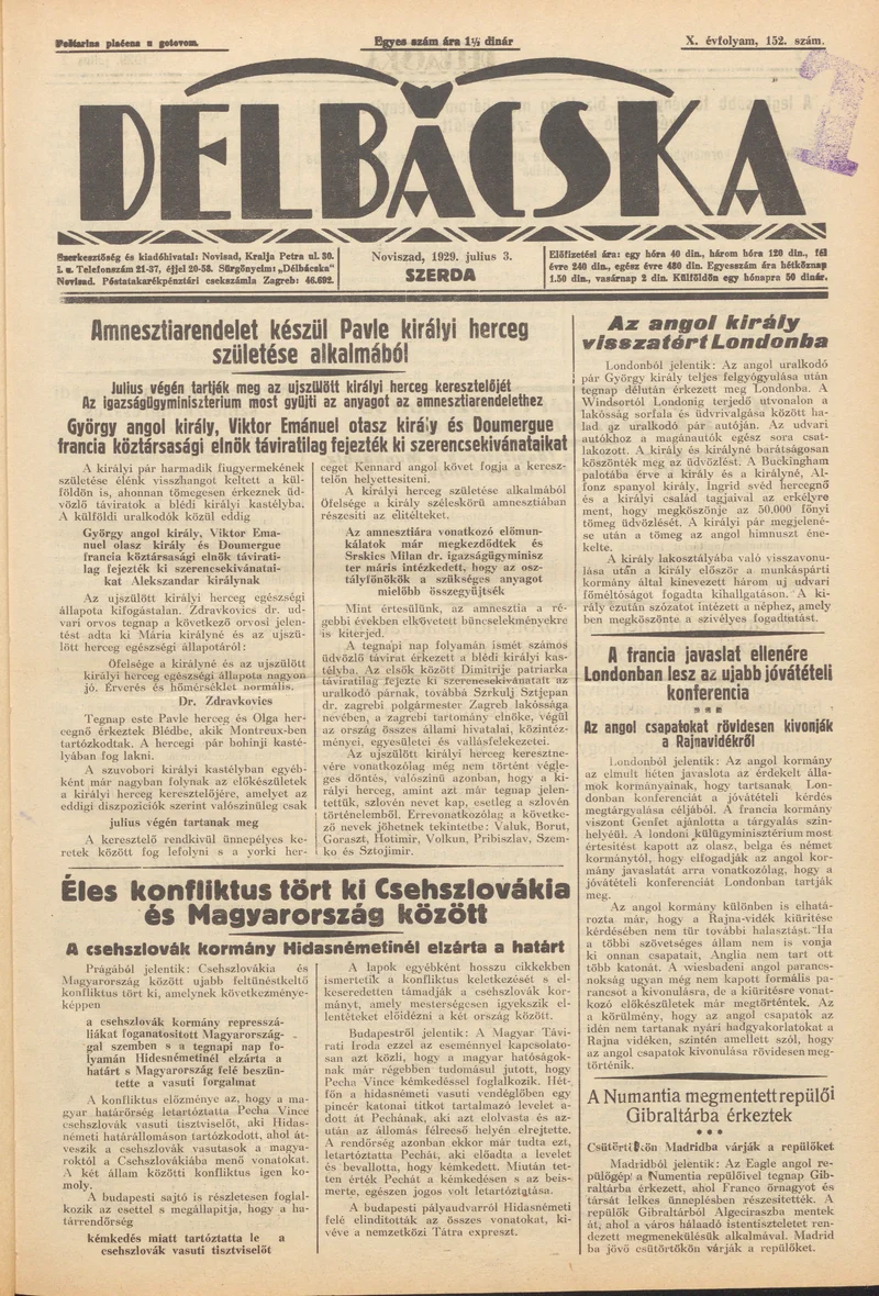 Délbácska, 10. évf. 1929. július 3. 152. sz.