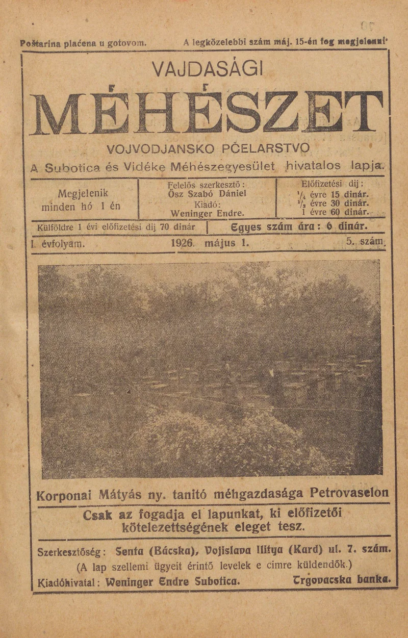 Vajdasági méhészet, 1. évf. 1926. május 1. 5. sz.