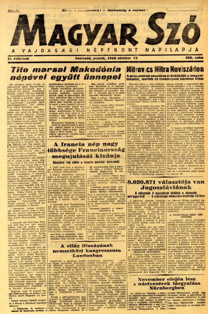 Magyar Szó, 2. évf. 1945. október 12. 236. sz. 1–4. oldal