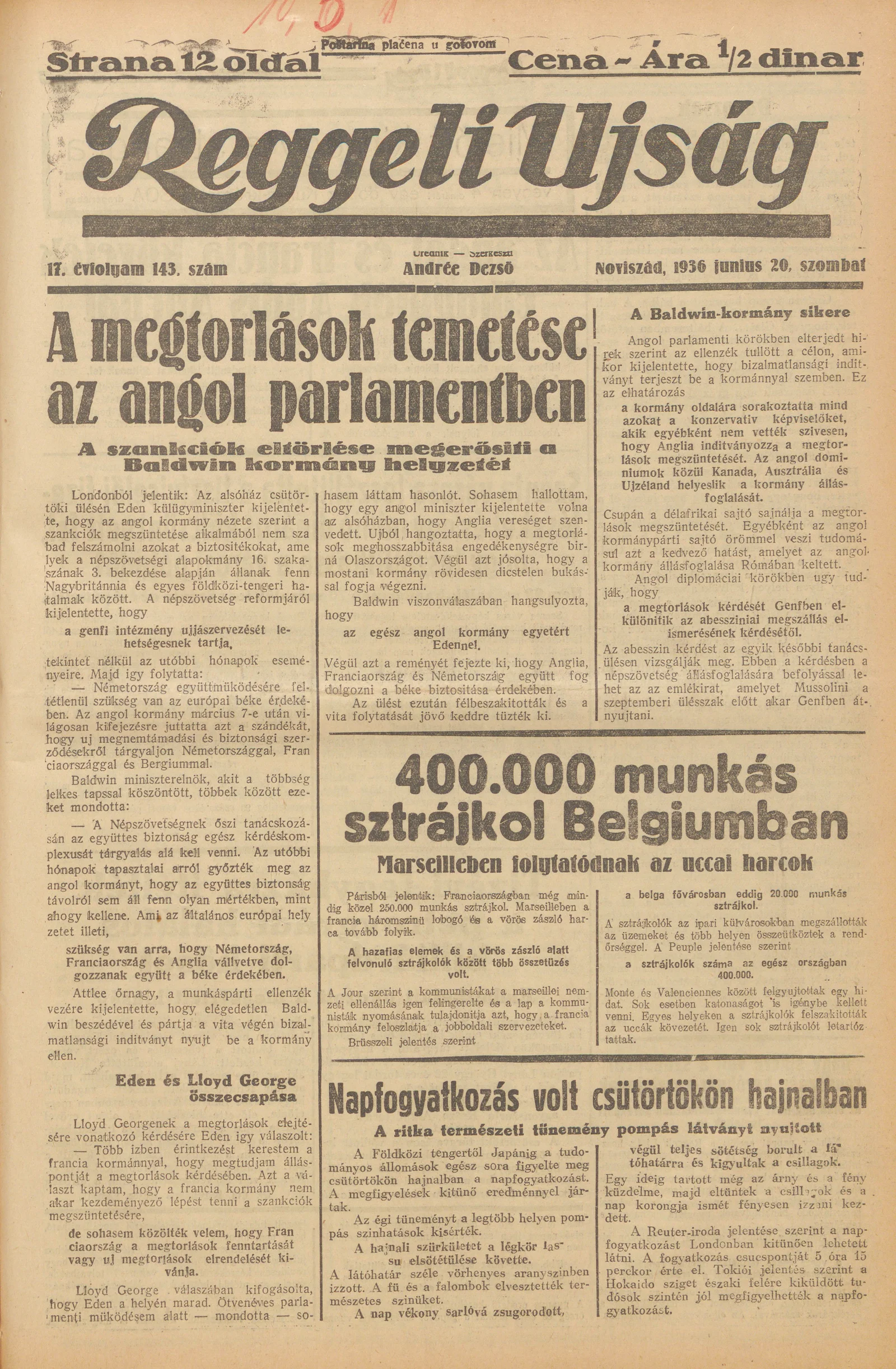 Reggeli Újság, 17. évf. 1936. június 20. 143. sz.