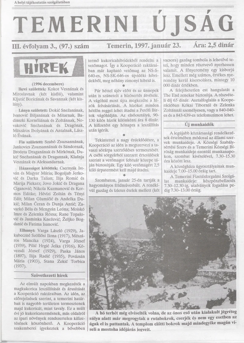 Temerini Újság, 3. évf. 1997. január 23. 3. sz.
