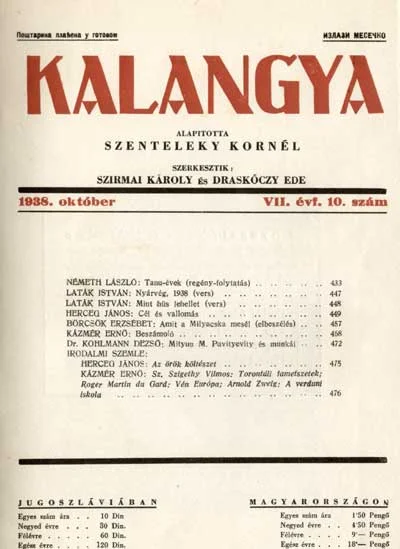 Kalangya, 7. évf. 1938. október. 10. sz. 433–480. oldal