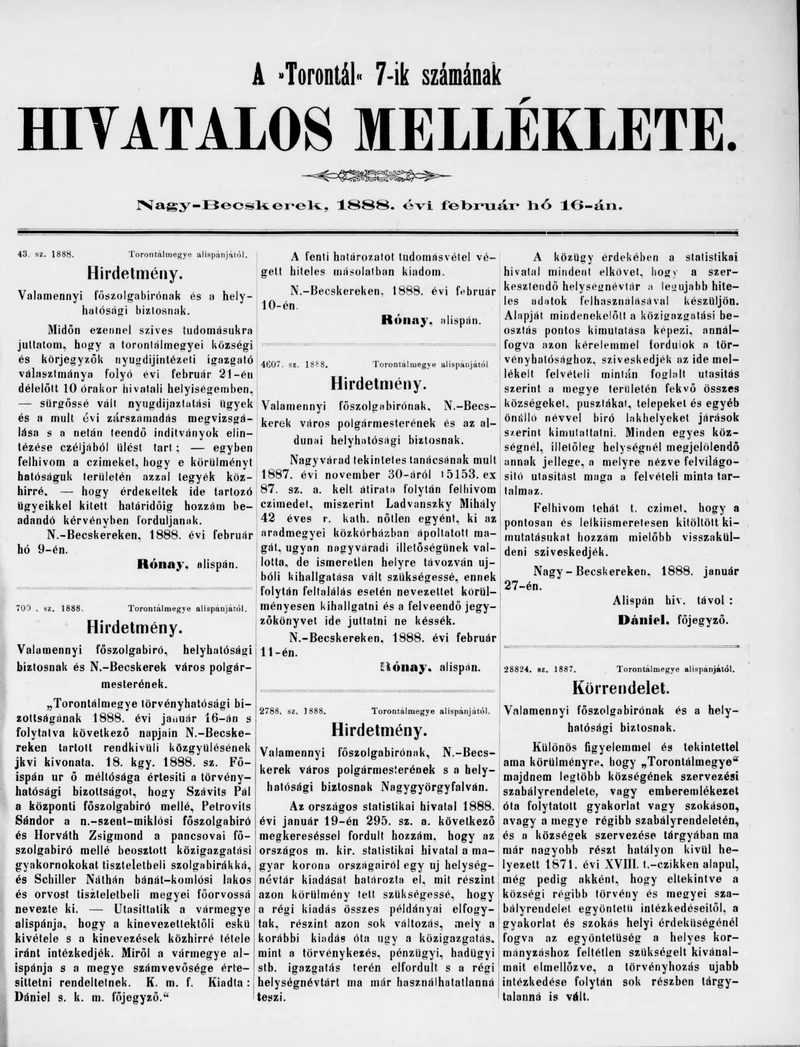 A Totontál  hivatalos melléklete, 1. évf. 1888. február 16. 7. sz.