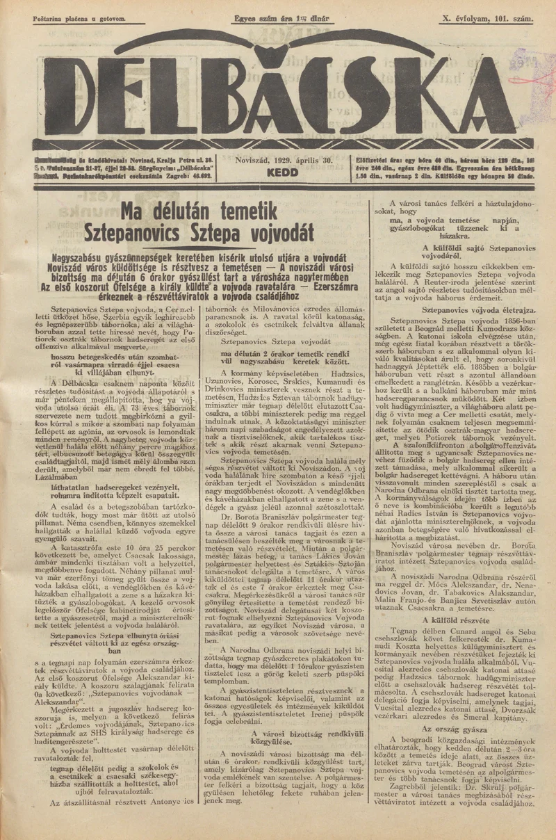Délbácska, 10. évf. 1929. április 30. 101. sz.