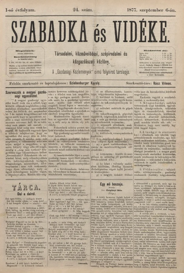Szabadka és vidéke, 1. évf. 1877. szeptember 6. 24. sz.