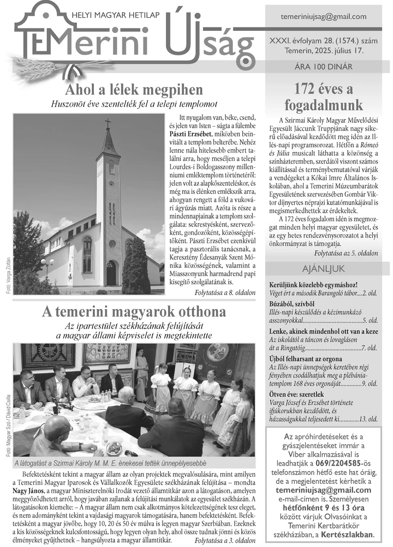 Temerini Újság, 31. évf. 2025. július 17. 28. sz.