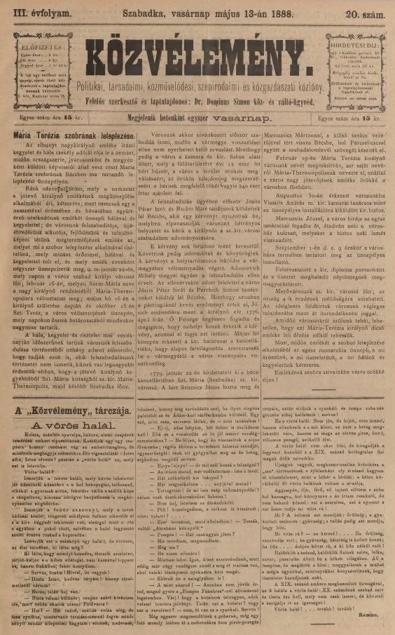 Közvélemény, 3. évf. 1888. május 13. 20. sz.