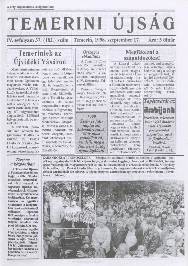 Temerini Újság, 4. évf. 1998. szeptember 17. 37. sz.