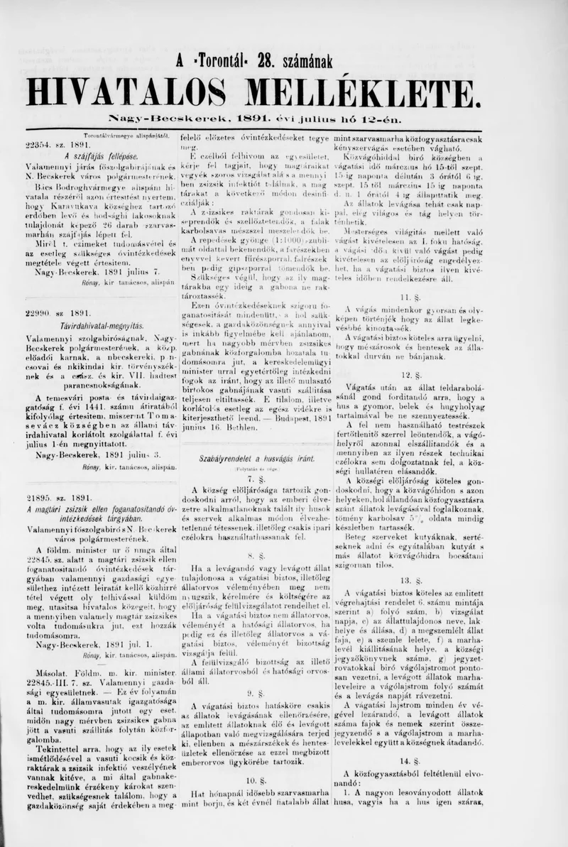A Totontál  hivatalos melléklete, 4. évf. 1891. július 12. 28. sz.