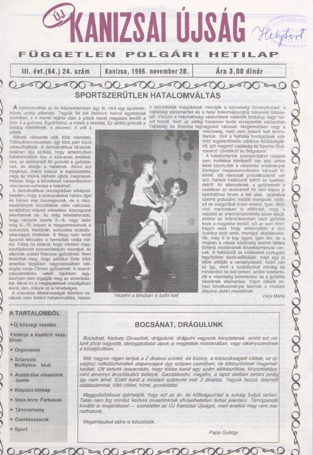Új Kanizsai Újság, 3. évf. 1996. november 28. 24. sz.
