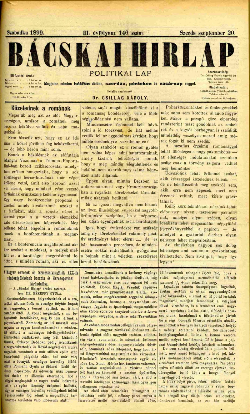 Bácskai Hirlap, 3. évf. 1899. szeptember 20. 146. sz.